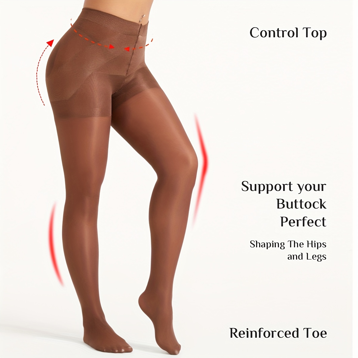 

1 Pair Women' Brown Slimming Pressure Tights, High Waist Butt Lifting Shapewear Pantyhose, Knit Fabric Polyamide 85% Spandex 15%, Solid Color, Hand Wash - Spring/summer Collection