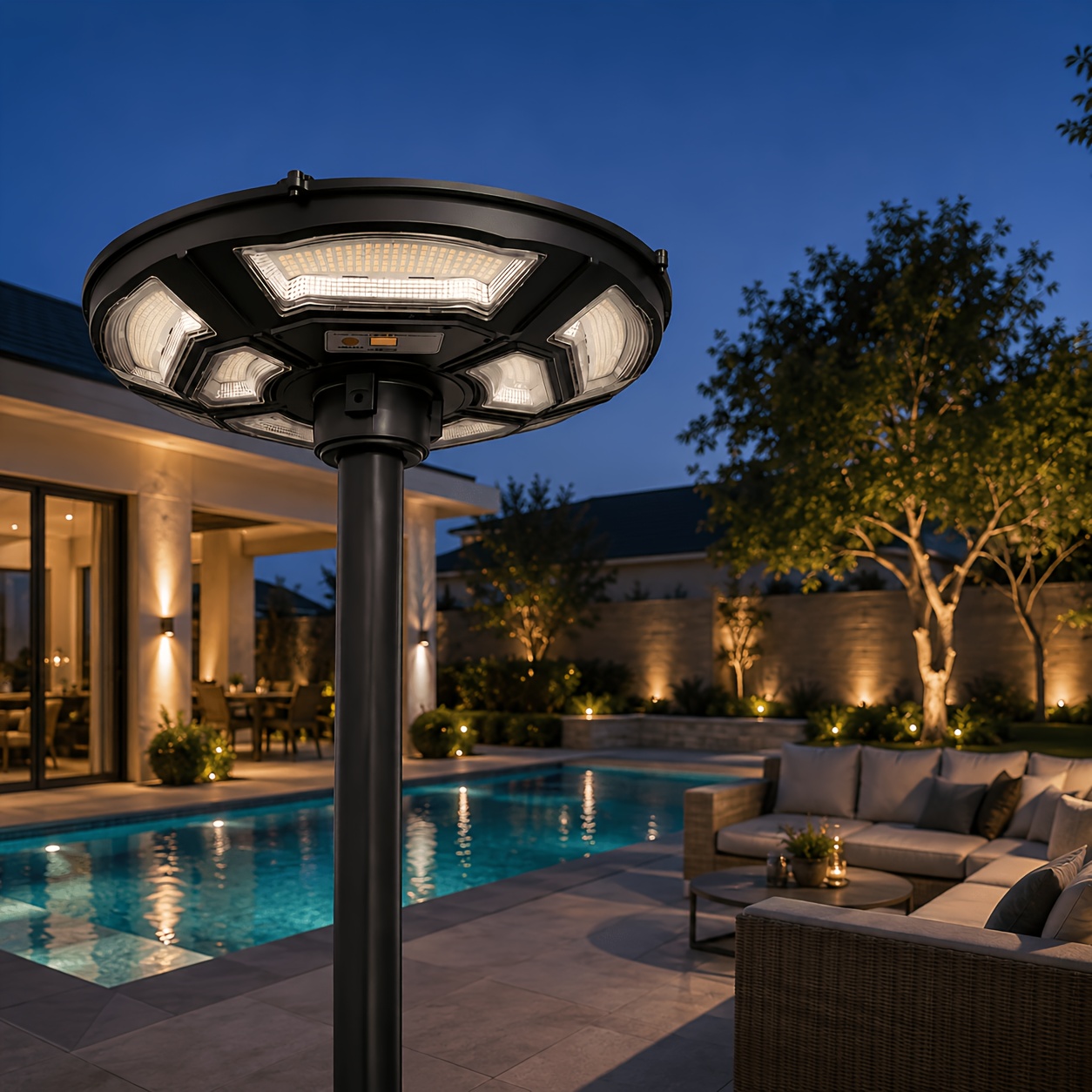 TEMU Lampe Solaire de Rue OVN Ultra-Lumineuse de 16,5 pouces, 750 LED Ronds Larges pour Éclairage Solaire Extérieur, Détection de Mouvement Humain,