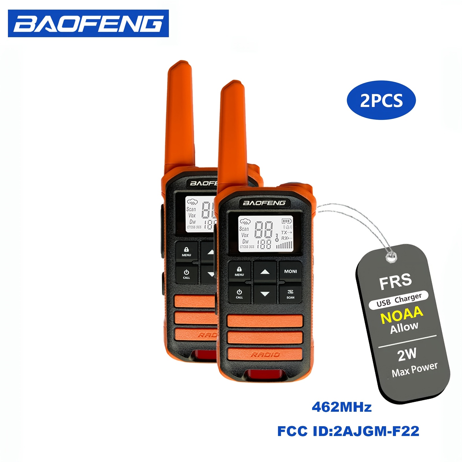 2pcs Baofeng Walkie Talkies For Adults Long Weather Alerts, Rechargeable Walkie Talkies, Frs 462mhz 2 Way Radio For Outdoor Camping (2pcs)