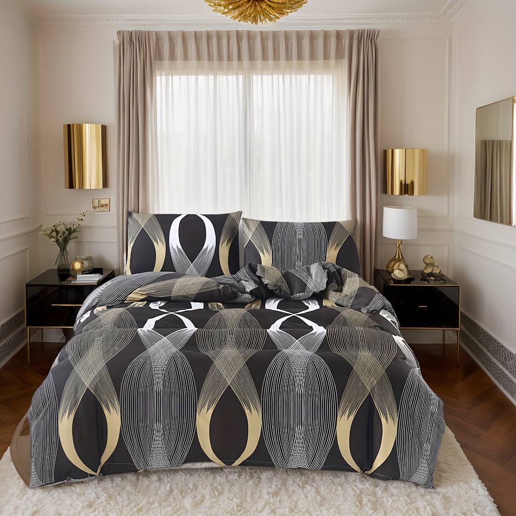 Image of 3pcs Printed Quilt Cover Soft Comfortable Skin-friendly Breathable Quilt -piece Set, Polyester Fiber Material, 1 Quilt Cover + 2 Pillowcases, 80g/m² (no Bed Sheet, No Filling)