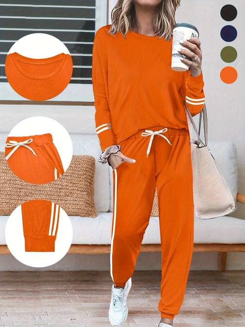 womens autumn winter set with round neck long sleeves