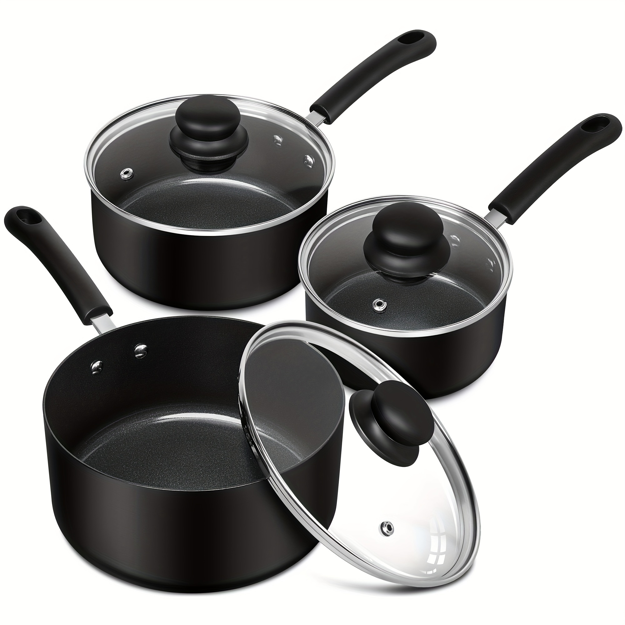 TEMU Michelangelo Sauce Pan Set, Ultra Nonstick Sauce Pans 1 Qt & 2qt & 3qt, Sauce Pot Set With Lid, Ceramic Nonstick Saucepan Set, Nonstick Pot Set,