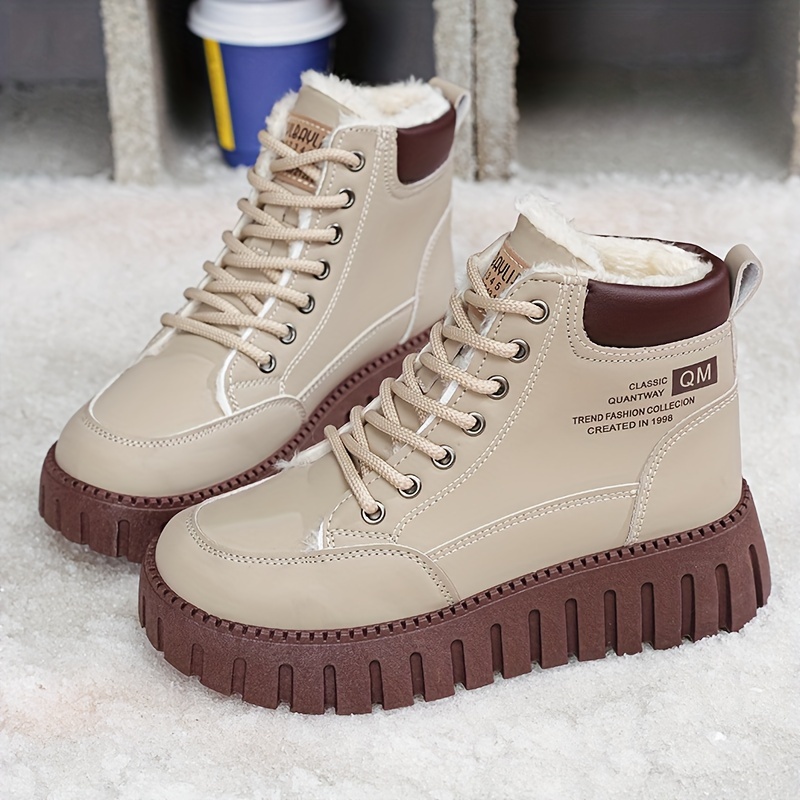 Image of New Winter Women's High-top Ankle Boots With Plush Lining, Thick Sole, Comfortable Casual Sneakers, Women Shoes