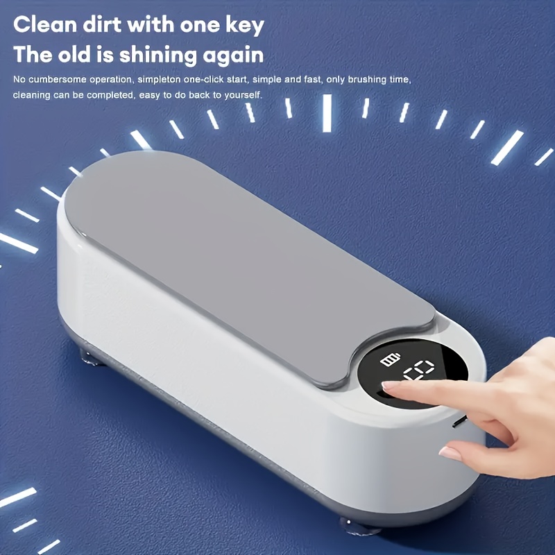 [Popular Choice] Multi-Functional Soundwave technology Cleaning Machine - Chemical-Free, Ideal for Glasses, Jewelry, Watches & Braces, with Digital Display & Temperature Control, in Sleek White Plastic Case details 2