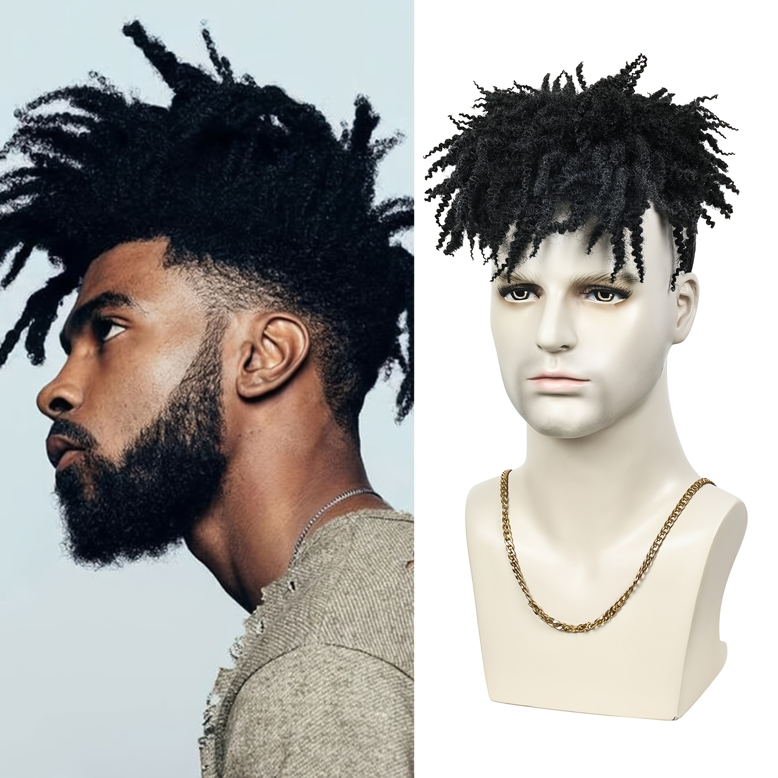 

Funky Black Short Men's Topper Wig - High-quality Synthetic Fiber Hairpiece Look, Clip-on Toupee For & Replacement, Hair Wig