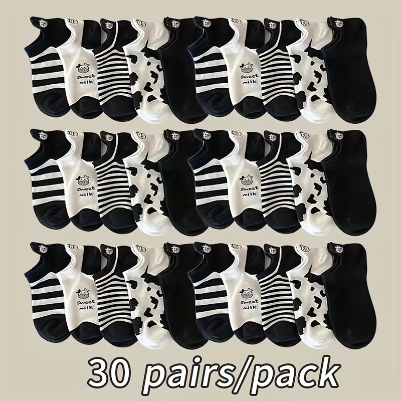 

5/10/ Pairs Cartoon Cow Pattern Socks, Cute & Breathable Ankle Socks, Women's Stockings & Hosiery