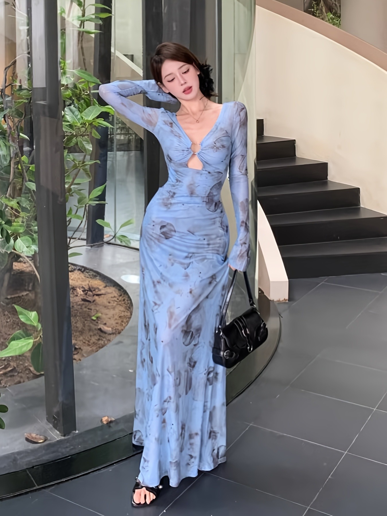 blue tie dye long sleeve dress Althea Flare Mudmee Tie Dye Dress main image 1