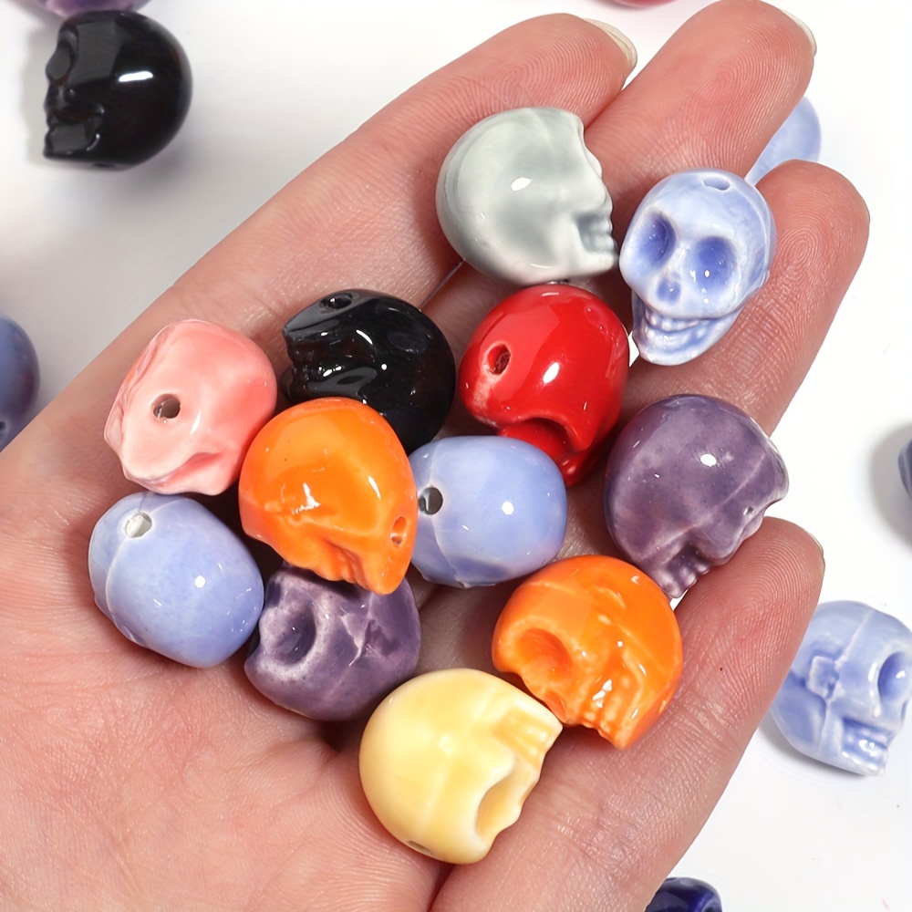 5 Ceramic Skull-Shape Mixed Colour Loose Beads
