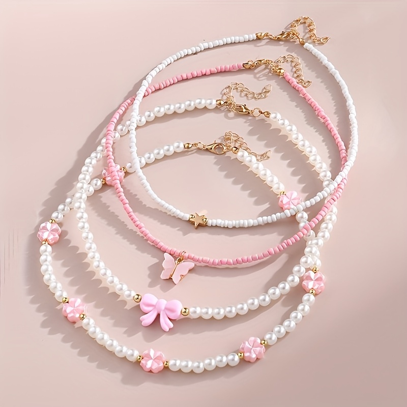 TEMU Juego de 4 Collares Elegantes para Mujer con Cuentas Hechas a , Cadena de Clavícula con Colgante de Flor y Estrella, & Miyuki Beads, Joyería