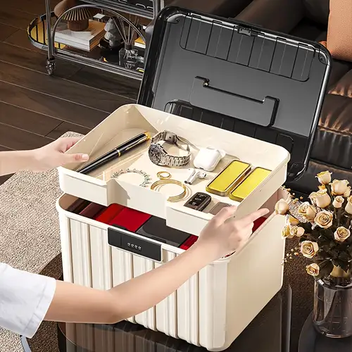 Große Passwort-Aufbewahrungsbox mit 4-stelligem Zahlenschloss, für Passwortbox für Zuhause mit herausnehmbaren Trennwänden, persönliche Dokumentenaufbewahrungsbox mit Griff,