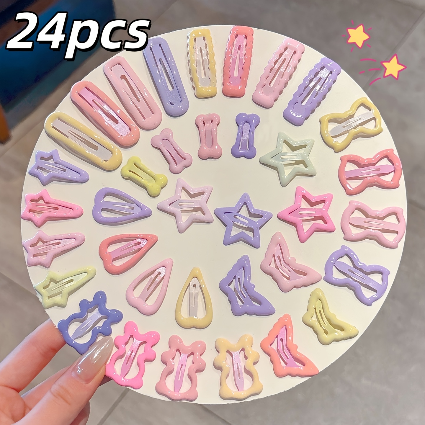 TEMU Mixed Color Glitter Hair Clips, Assorted Star/bow/bear/heart Snap Clips, Non-slip No-crease Hairpins, Suitable For Women, Perfect For Bang