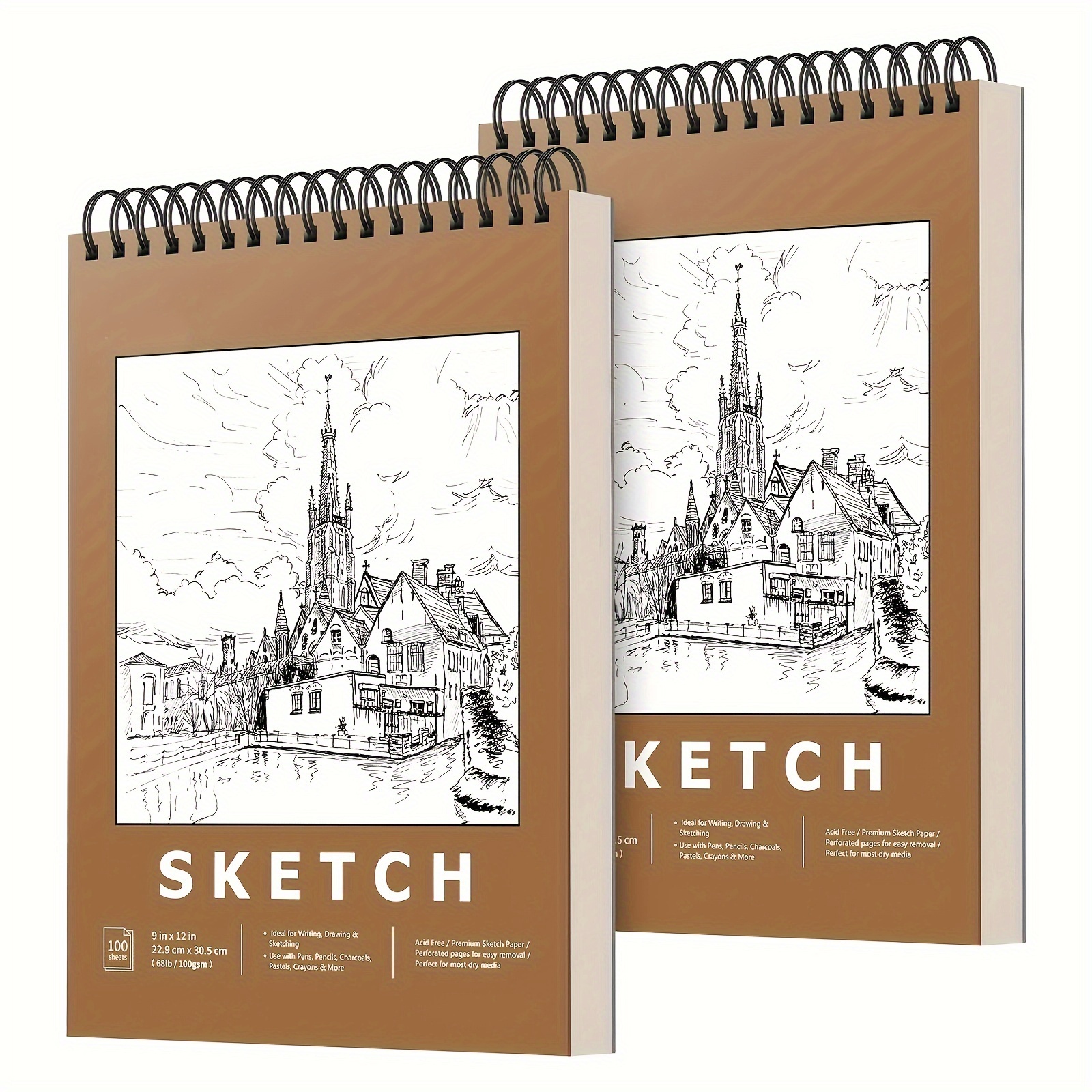 1pc 2pcs Premium Sketch Book Set Top Spiral Bound Sketch Pad 100 Sheets  68lb 100gsm Sketchbook Acid Free Art Sketch Book Artistic Drawing Painting  Writing Paper Beginners Artists - Arts, Crafts 