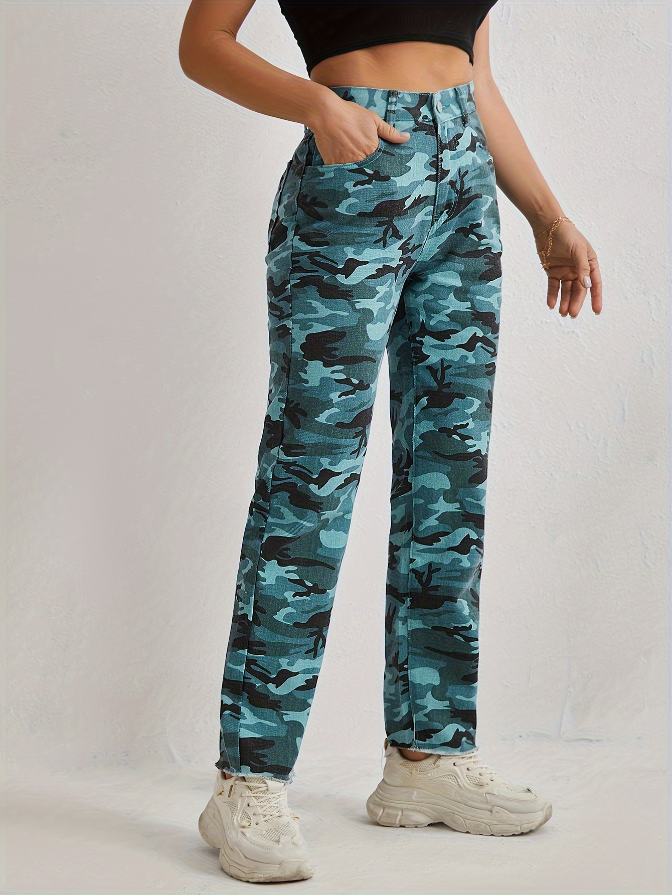 Relaxed High Camo Jeans Loose Fit Straight Leg Hight - Temu