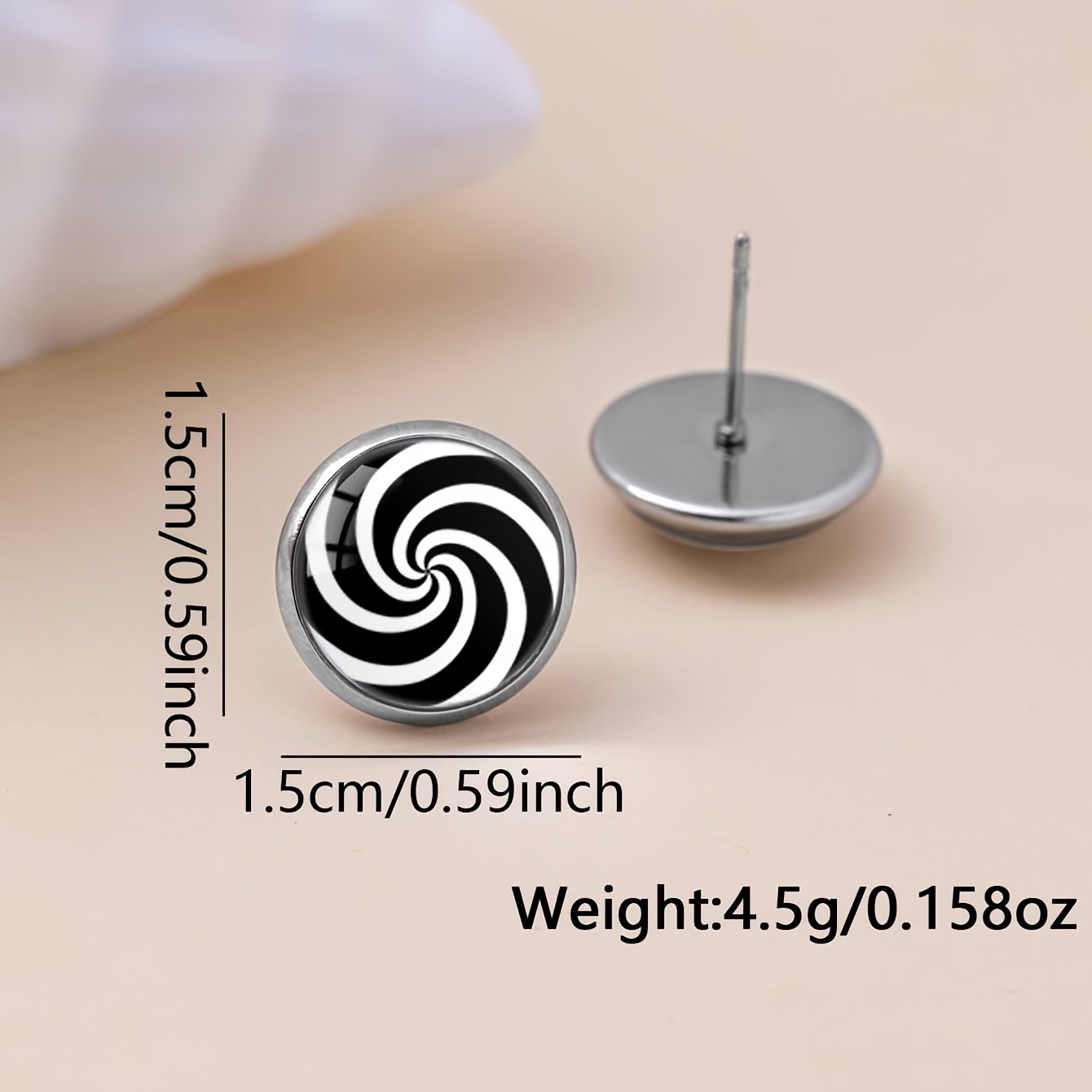 Classic Black and White Swirl Pattern Stud Earrings