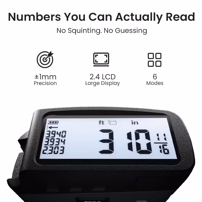 16 ft digital tape measure 6 metric and imperial units retractable with fractions 1 16 rechargeable display yellow brand for distance area volume Product details 0