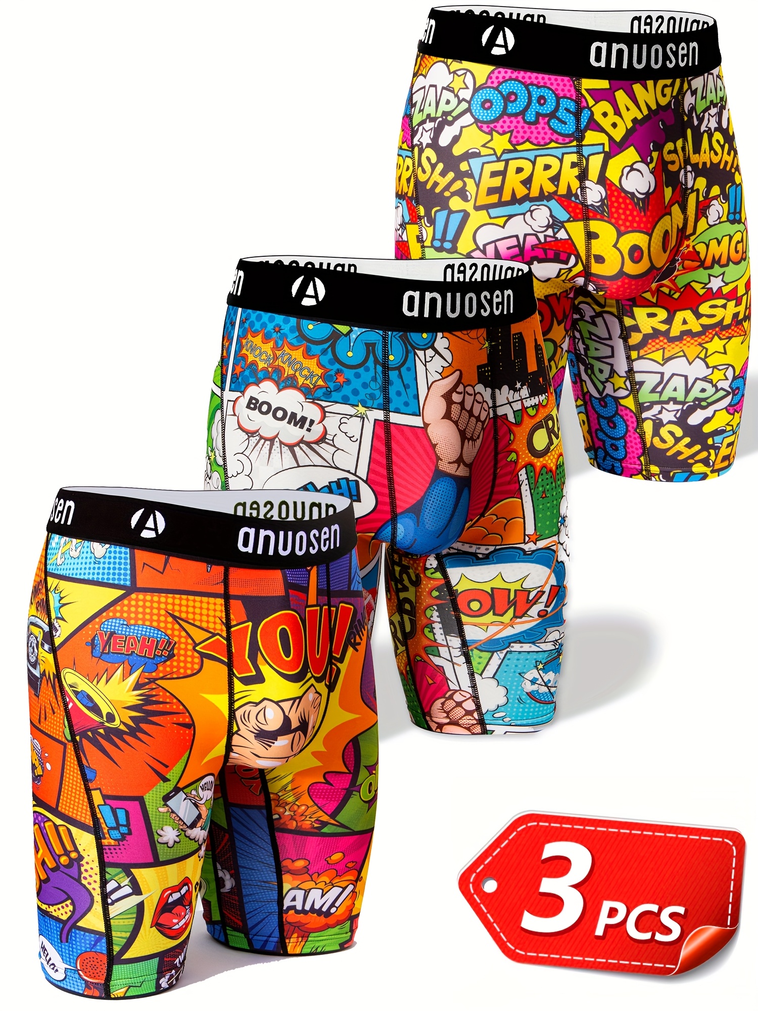 3 pack mens print athletic underwear cartoon letter graphic beach shorts quick dry breathable running shorts extended length position print boxer briefs valentines gift elastic stretch polyester knit fabric 175gsm running work out wear