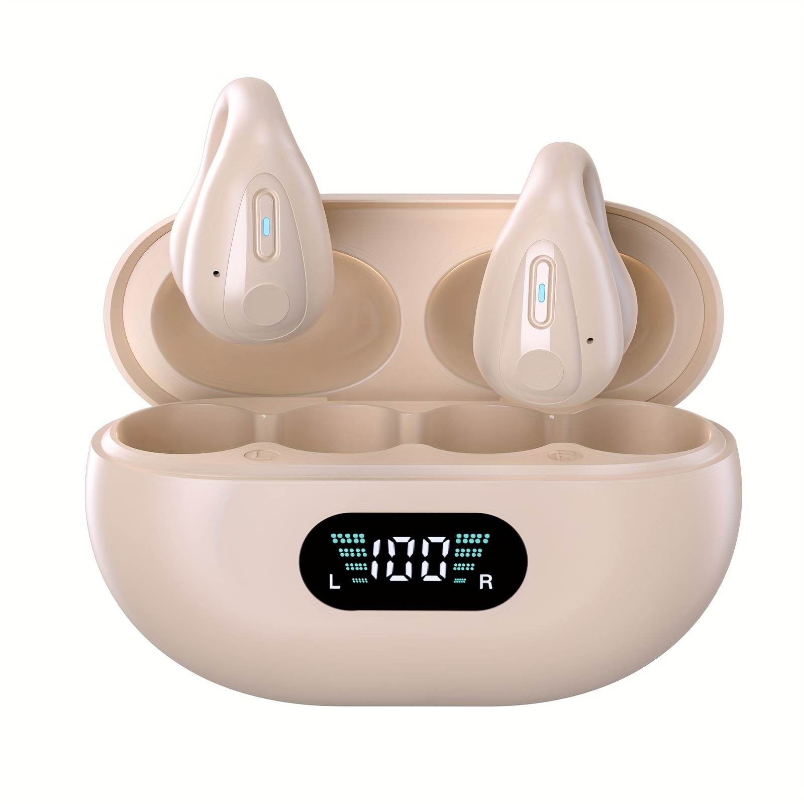 

Wireless Earphones - 5.3 Clip-on Earbuds With Charging Case | Large Battery Touch-control Ear Clip Earbuds For Iphone Android Universal Digital Display Sports