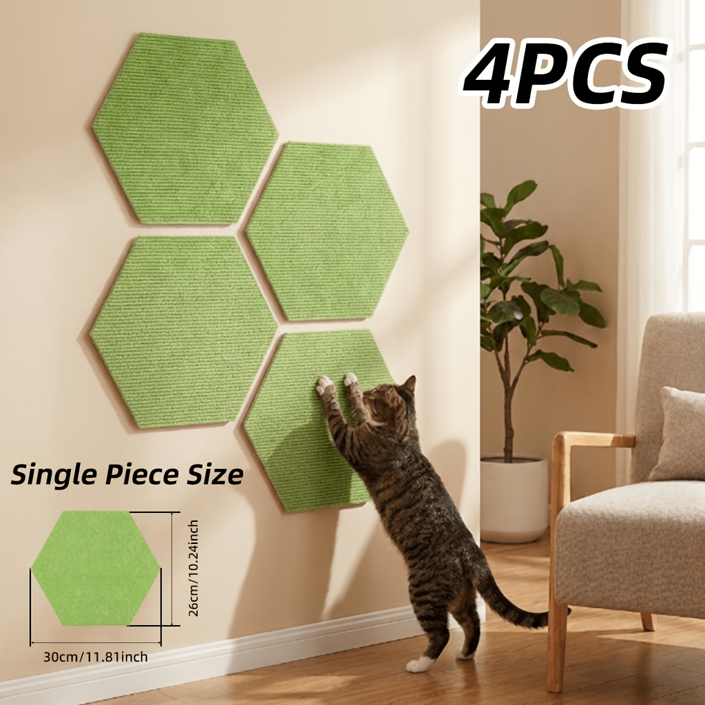 TEMU 4pcs Self-adhesive Hexagonal Felt Cat Scratching Pads, Free To Cut And Assemble, 8 Colors Available, Pet Supplies, Multi-functional Scratching