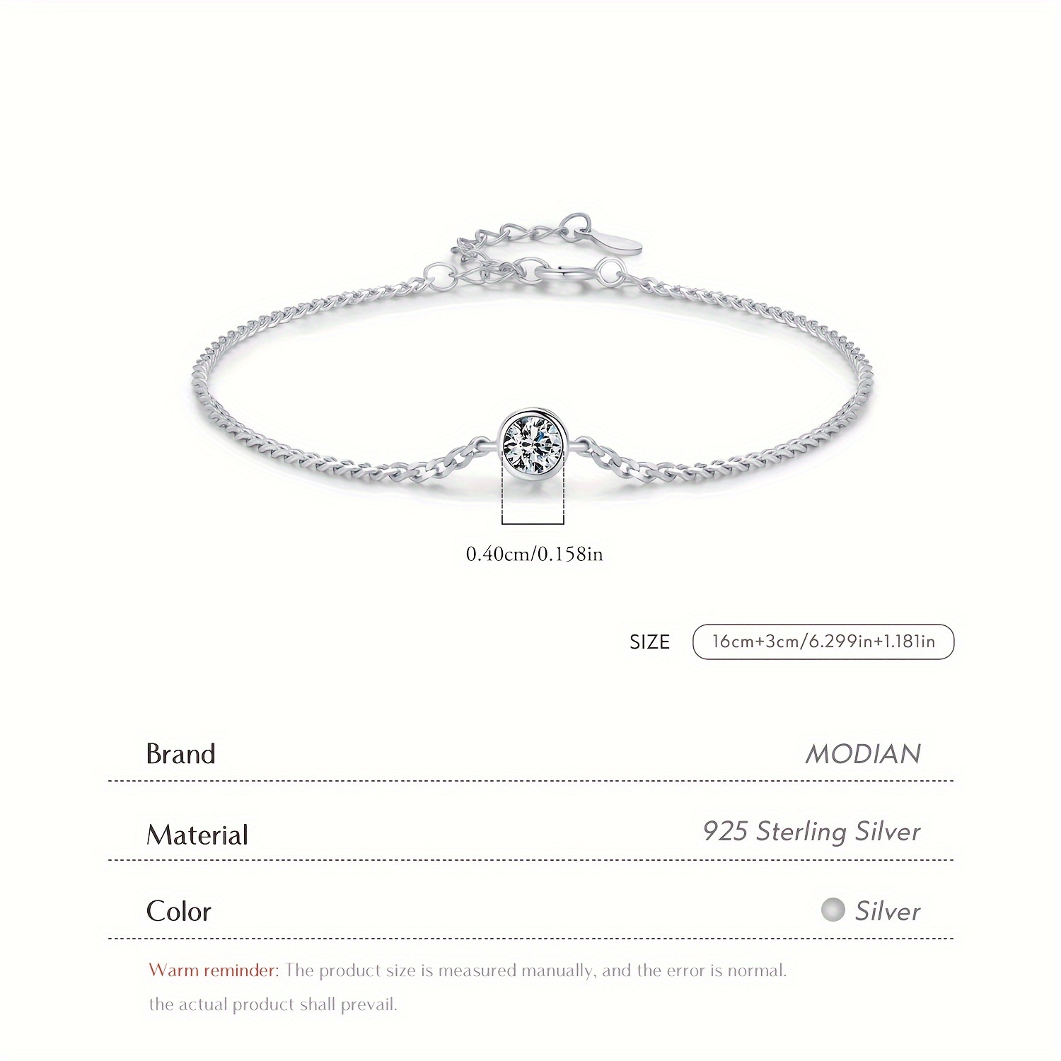 Round Solitaire Moissanite Bracelet with 925 Sterling Silver Chain