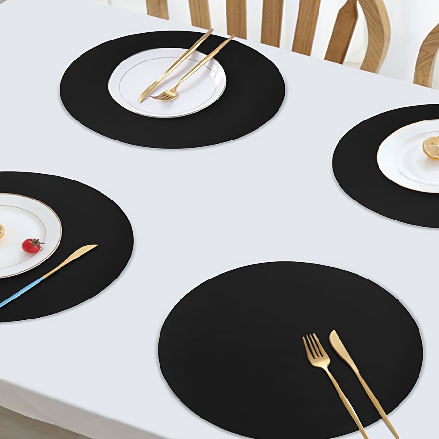 

4pcs Creative Leather Placemats, Round, Non-slip, Heat Resistant, Hand Wash Only, Woven Table Mats For Dining Decor