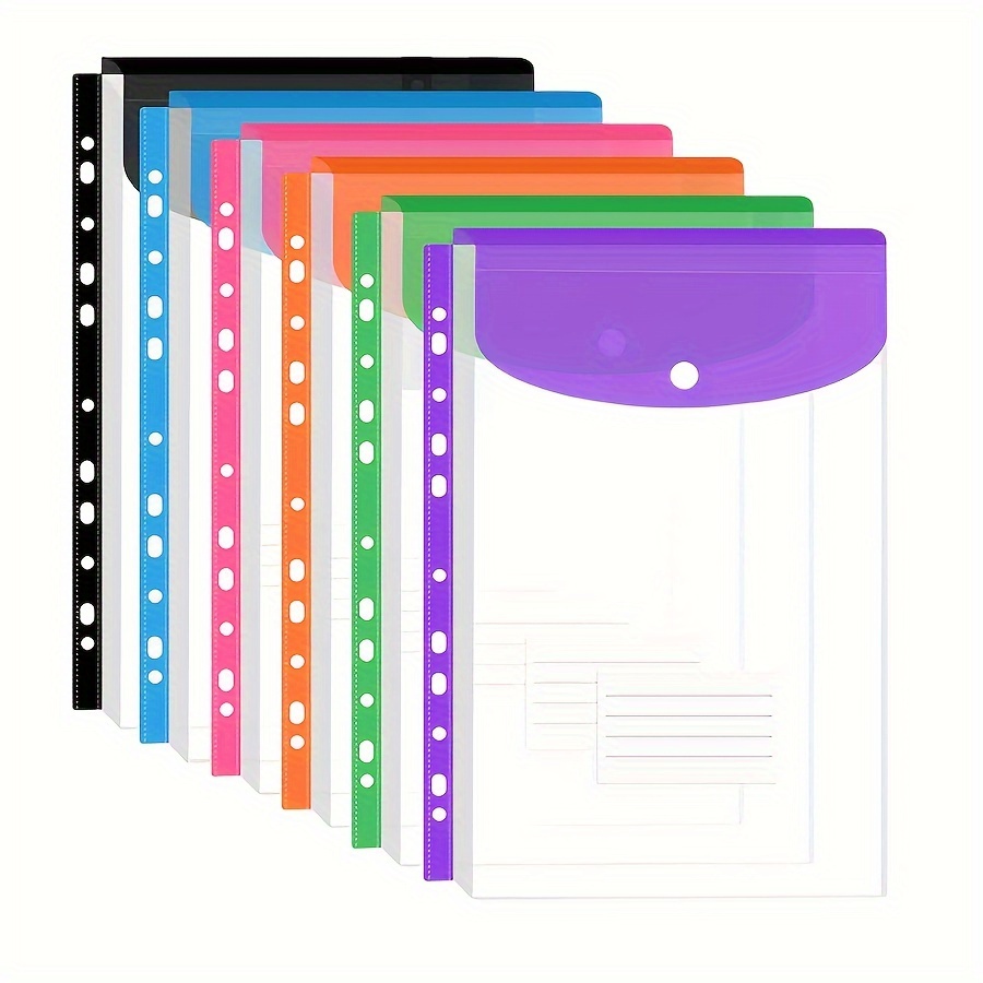 

6pcs Transparent Plastic Envelope Adhesive Pocket - Suitable For 2/3/4 Ring Binders And Management Unit Buttons & Perfect For School, Office File Bags, 6 Colors/set (vertical Open)