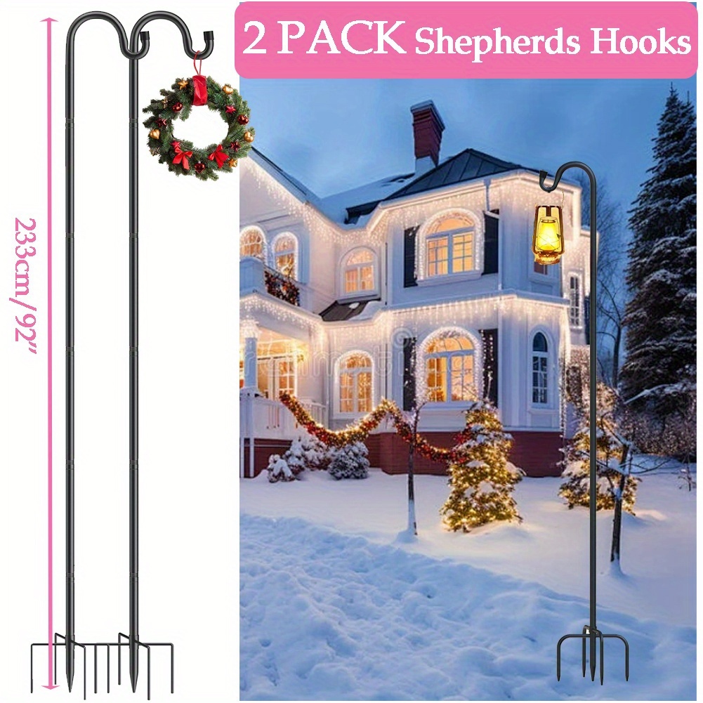 Set Of 2pcs Bird Feeder Poles, 233cm/92in Shepherds Hooks Heavy Duty 5 Prongs Base, Garden Bird Feeders Hanging Station Metal Adjustable, Hanger Stand For Lights Lantern Wedding Decoration, Black