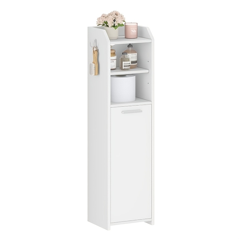 TEMU Bathroom Cabinet, Narrow Bathroom Cabinet, Featuring 1 Hook, Adjustable Shelves, Open Storage Space, Top Baffle, Suitable For Compact Spaces,