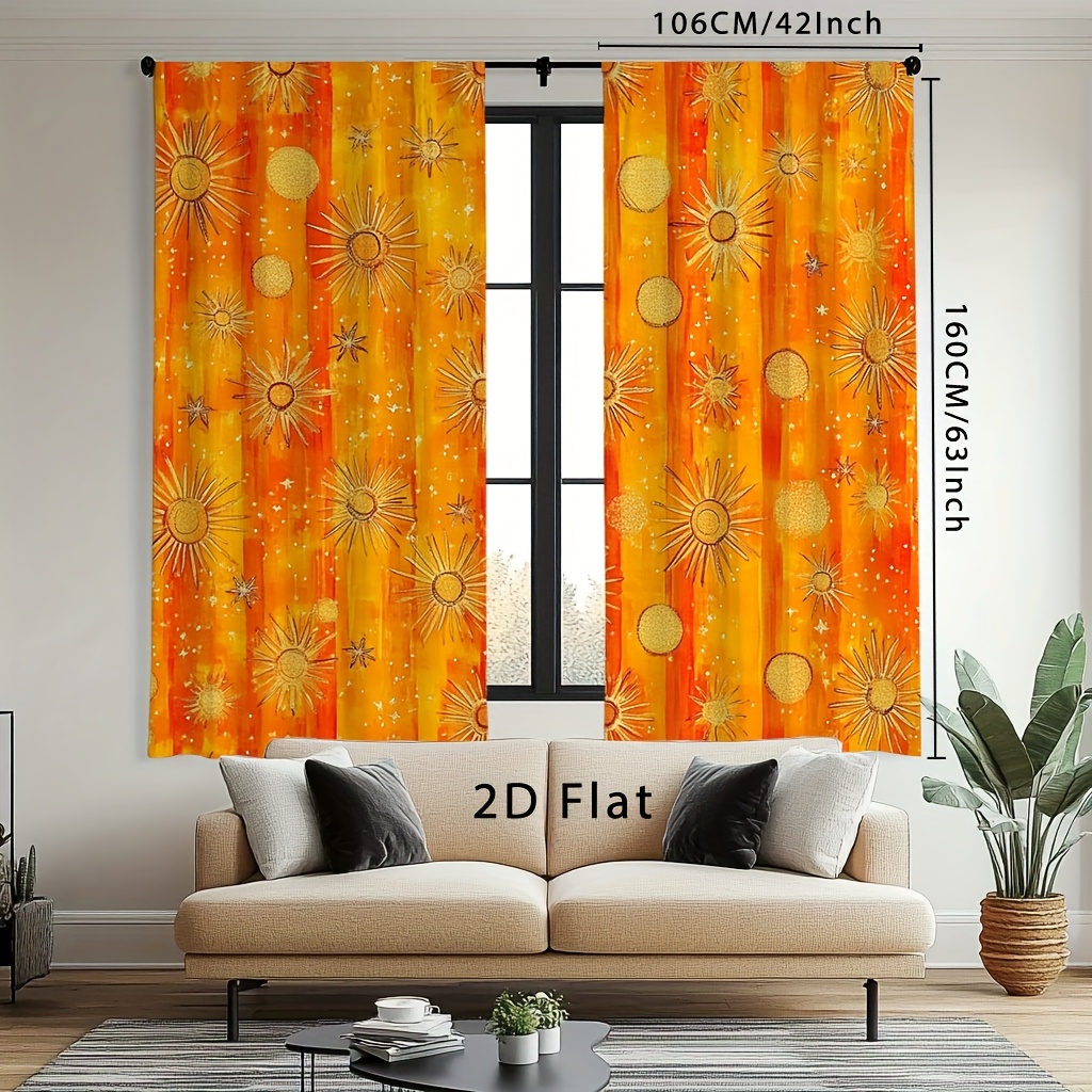 TEMU 2pcs, 2d Flat Bohemian Yellow Mandala Curtains, Room Curtains, Blackout Curtains, Curtains For Living Room Sheer, Dining Room Curtains, Hotel