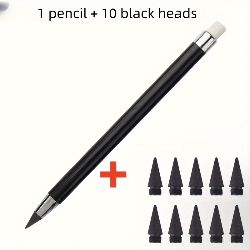 11pcs, 1pc Pencil And 10pcs Heads, Retractable Colored Pen Body, Eternal Pencil, Drawing