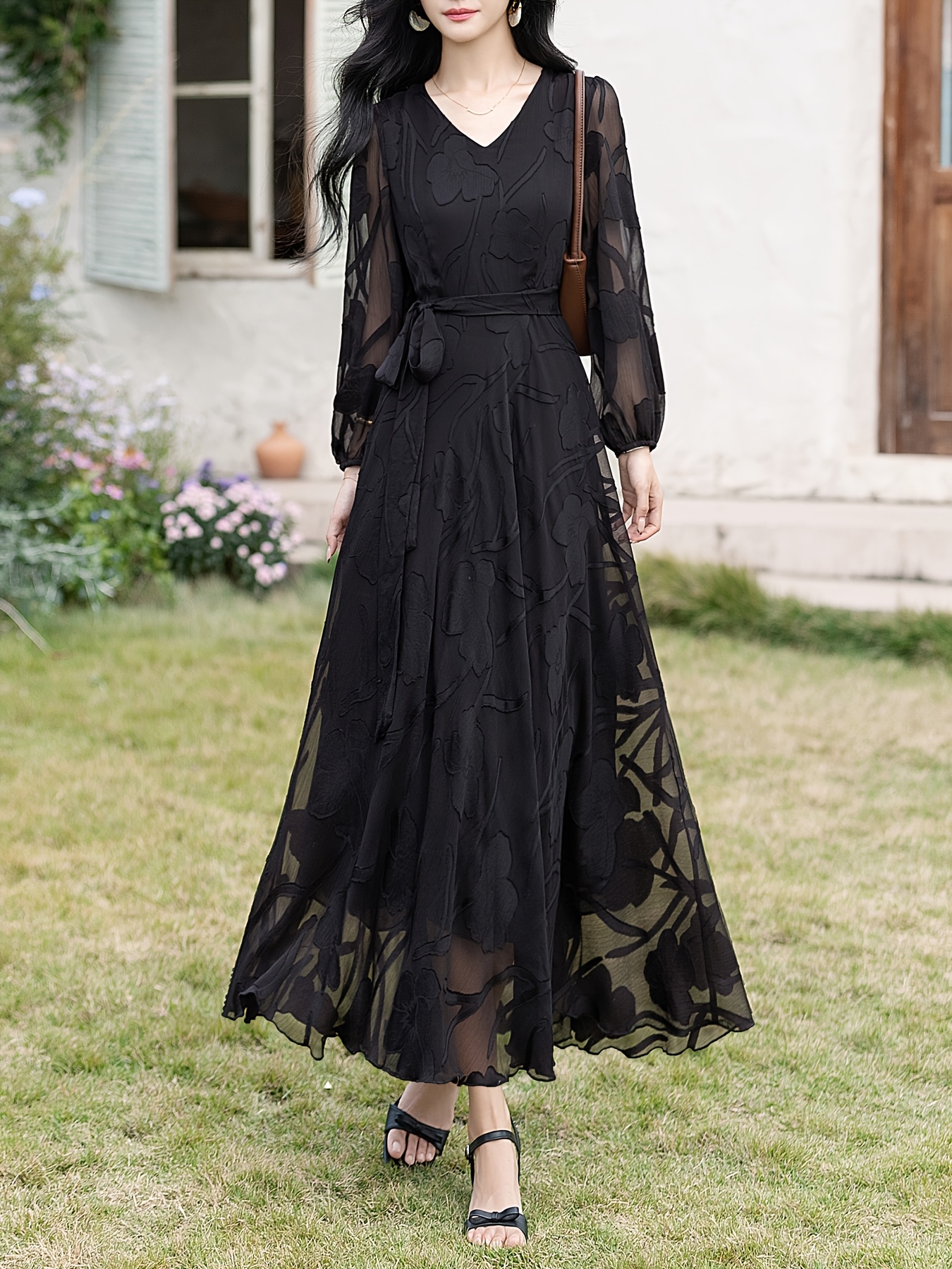 Maxi Jurk Lange Zwarte Jurk Elegante Zwarte Maxi Jurk Met V Hals