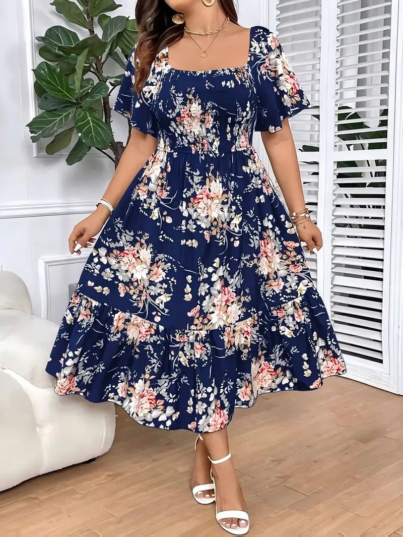 plus size light neck floral print smocked waist - Temu United Arab Emirates plus size light neck floral print smocked waist - Temu United Arab Emirates