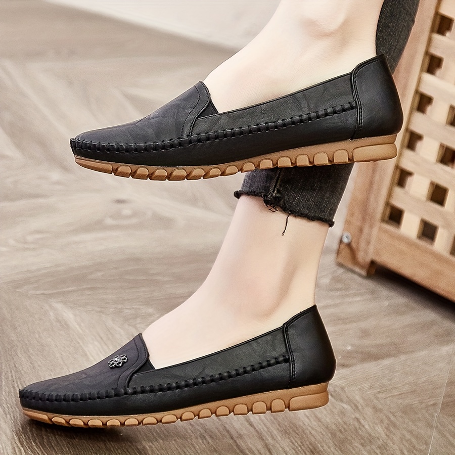 women s solid color flat loafers casual slip soft sole shoes details 15