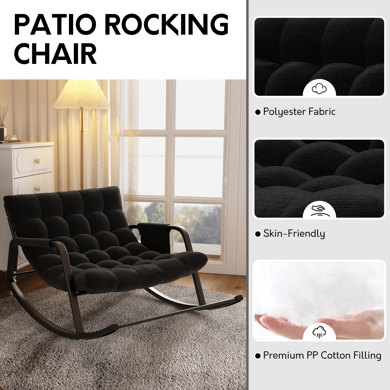 Outdoor & Indoor Oversized Rocking Chairs, Modern Metal Lounge Rocking Chair with Thick Cushions, High Back Rocker Chair for Living Room, Patio, Porch, Garden, Backyard