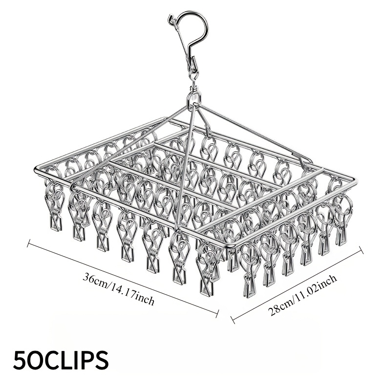heavy duty stainless steel clothes drying rack with 50 clips rotating hooks windproof space saving laundry organizer suitable for bathroom kitchen laundry room can hang socks underwear pants towels easy to clean stylish design