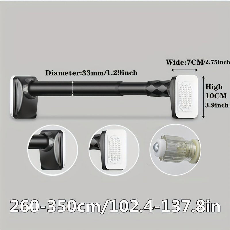 TEMU 1-pack Contemporary Style Spring Tension Rod, Adjustable Metal Expandable Rod For Balcony, Bedroom Wardrobe, And Bathroom - Black Finish