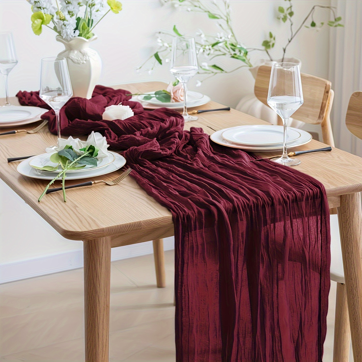 12-Pack Burgundy Cheesecloth Table Runners - 10ft Long, 35" Wide, Gauze Fabric For Rustic Wedding & Party Decor