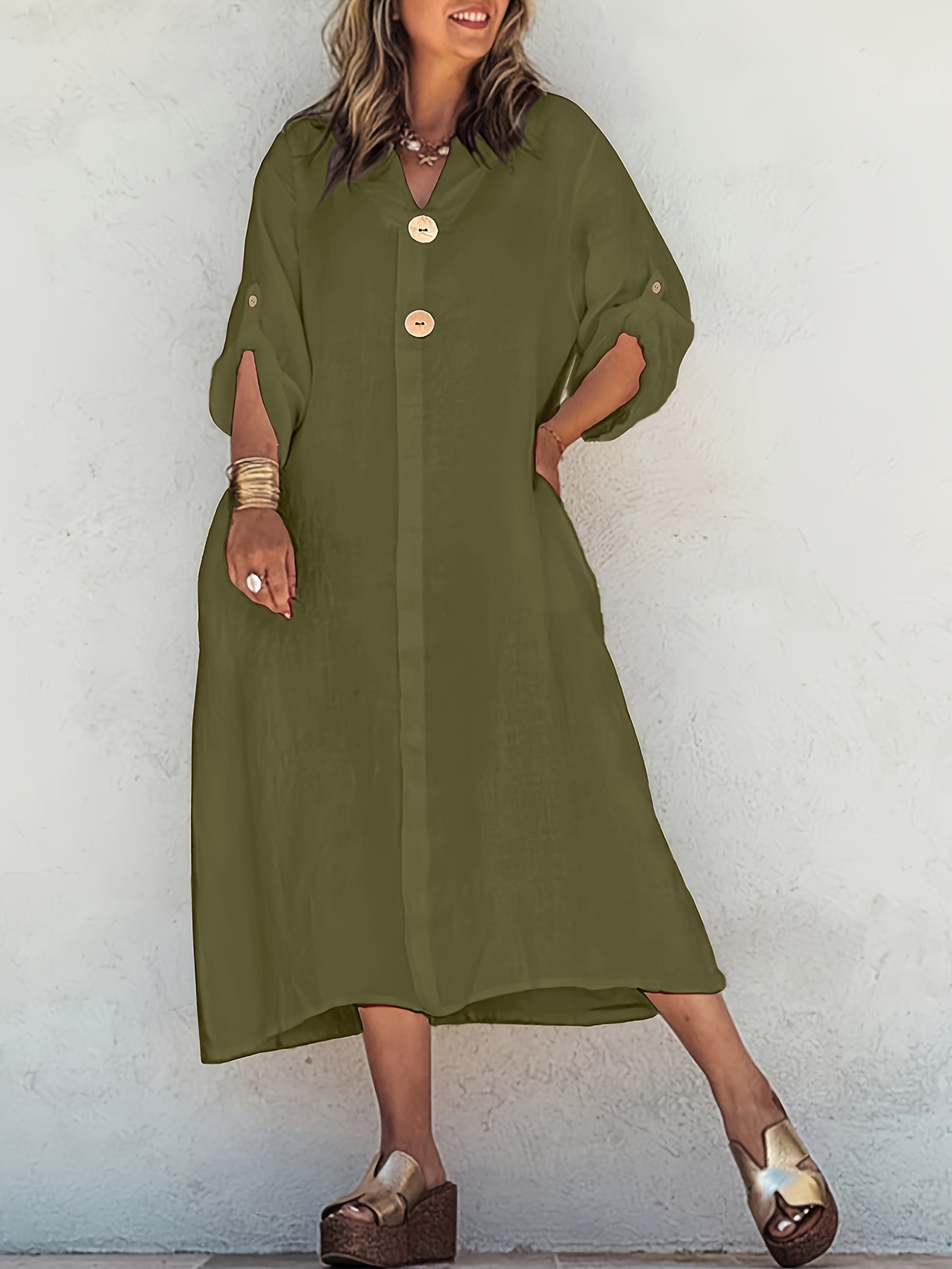knee length dresses for ladies Short Sleeve Front Zip Dress main image 1