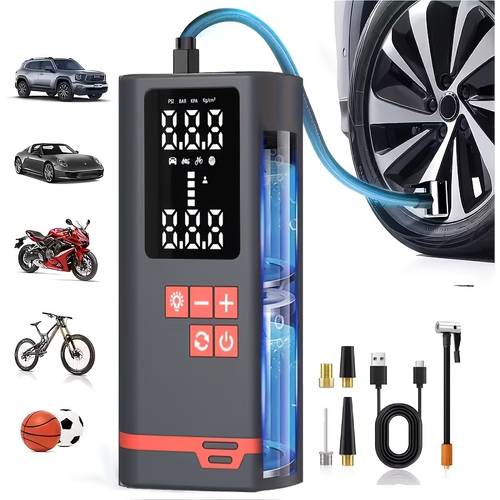 portable tire inflator air compressor quick wireless air pump with screen led light usb charging multi function nozzle adapter lithium battery suitable for car motorcycle bicycle tires balls car parts