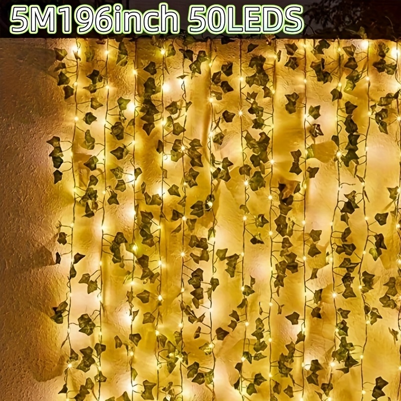 TEMU 1pc New Lithium Battery Solar Fairy Lights, 50/100 Led Artificial Ivy Fairy String Lights With 8 Lighting , Ideal For Outdoor Gardens, Walls, ,