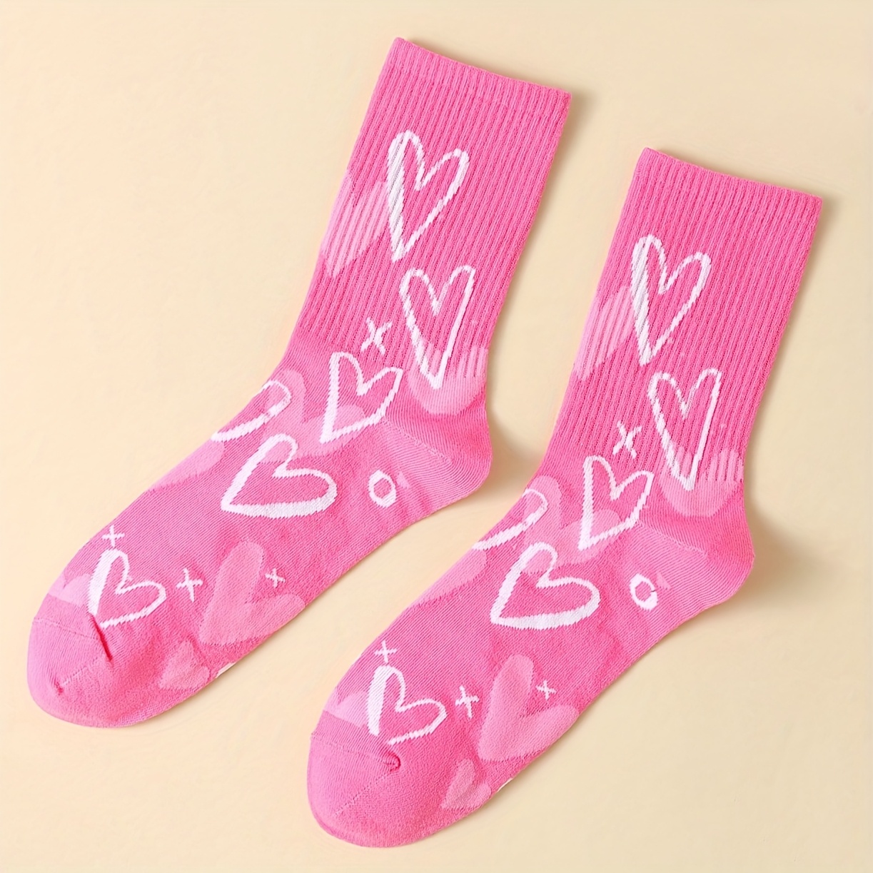 E-shop 1 Paar Pinke Socken Süße Socken Herz Socken Verspielte Socken Lustige Socken mit Herz Muster Geschenk Socken für Familie Freund Neuheit Socken