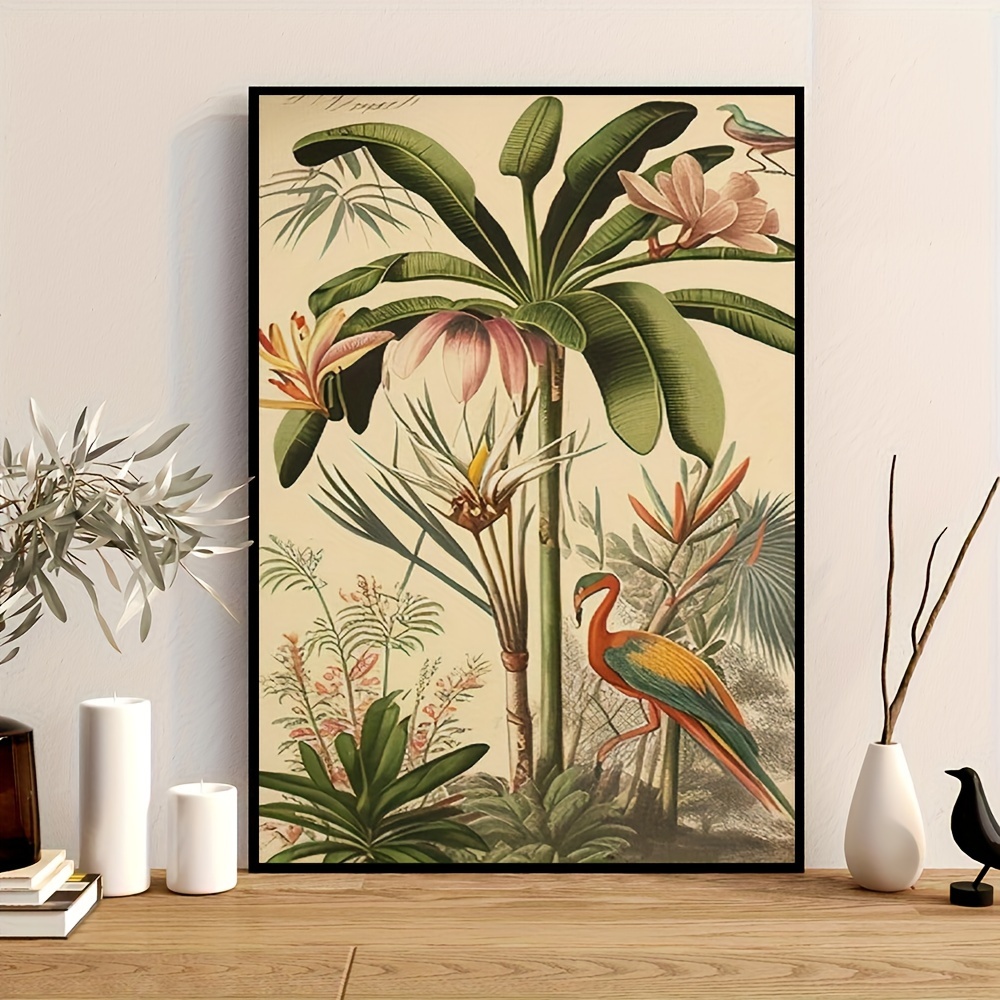 

Vintage Botanical And Bird Illustration Canvas Art Print - Frameless Wall Decor Poster For Living Room, Bedroom, Kitchen, Bathroom, Office - 1pc, 12x16 Inch