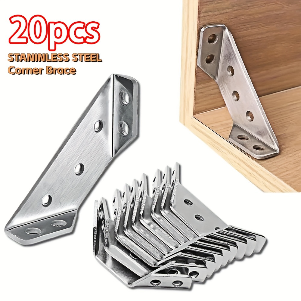 

durable" Heavy-duty Stainless Steel Corner Brackets - Versatile Triangle Connectors For Wood Furniture, Silver