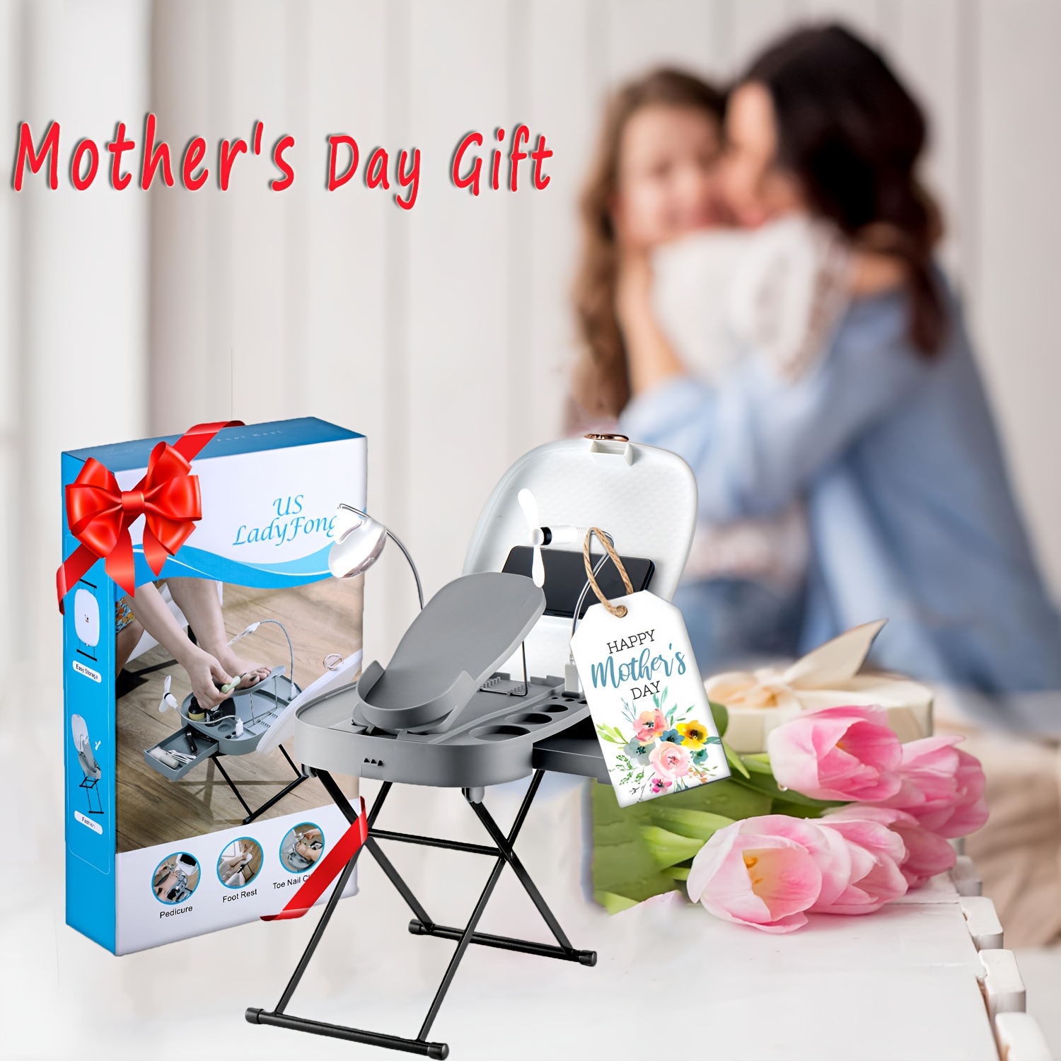 TEMU Women's Pedicure Tools, Easy Pedicure And Manicure At Home, Adjustable Pedicure Foot Rest, With Led Magnifying Glass And Drying Fan, The Perfect