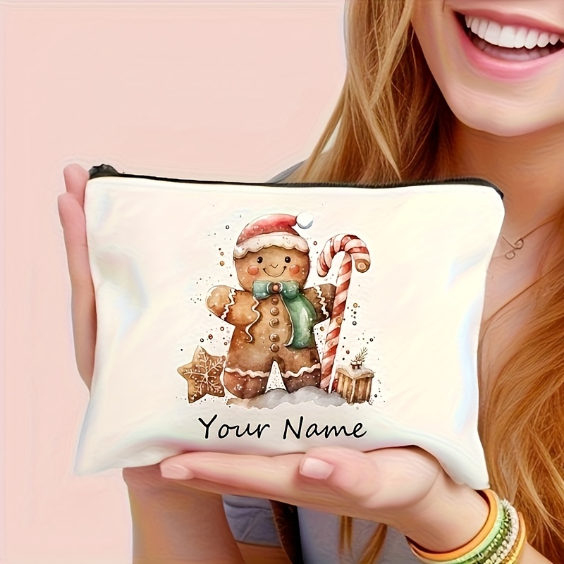 TEMU Borsa Trucco Personalizzata /Donna con Design di Pan di Zenzero Natalizio - Borsa Cosmetici con Personalizzato, Borsa da Toeletta Portatile,