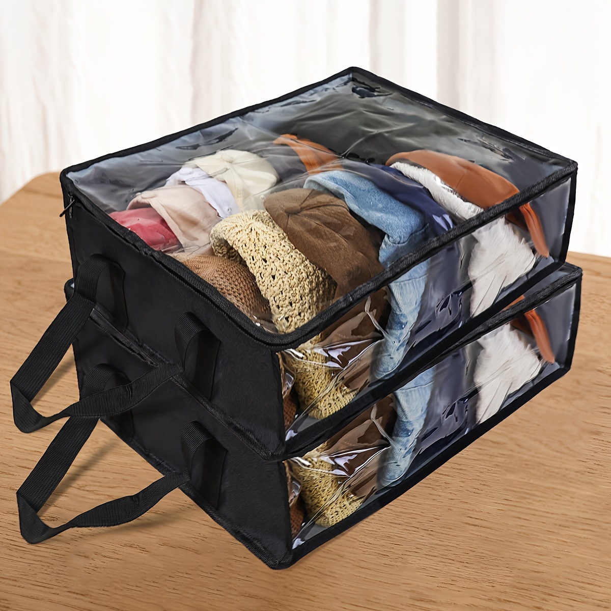 

1 Pc Dustproof Hat Storage Box, Zipper Versatile Wardrobe Container, Multifunctional Transparent Bag