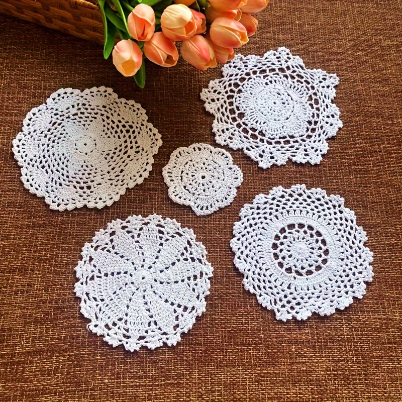 5pcs 3 Sizes Handmade Crochet Doilies Round Lace Coasters For Wedding Party Decoration