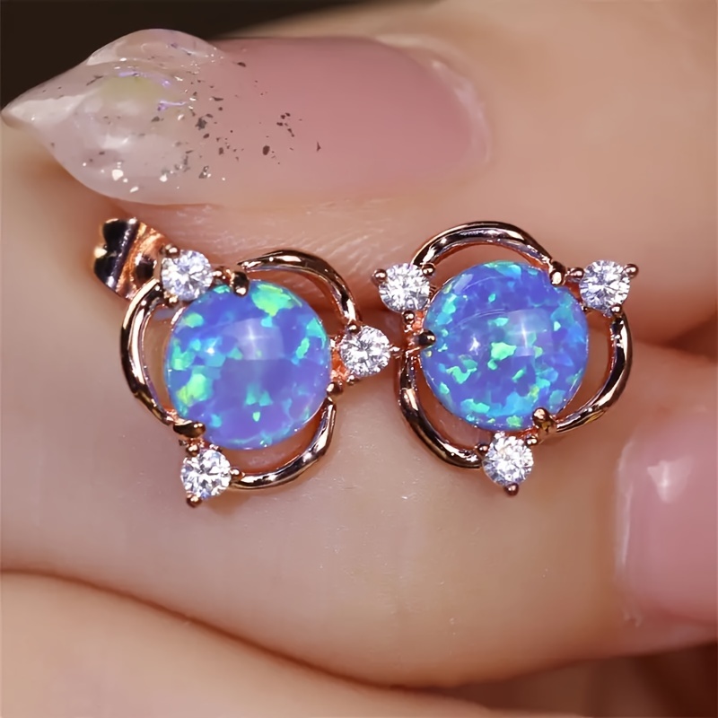 Boho Style 925 Sterling Silver Earrings with Opal & Mini Flower