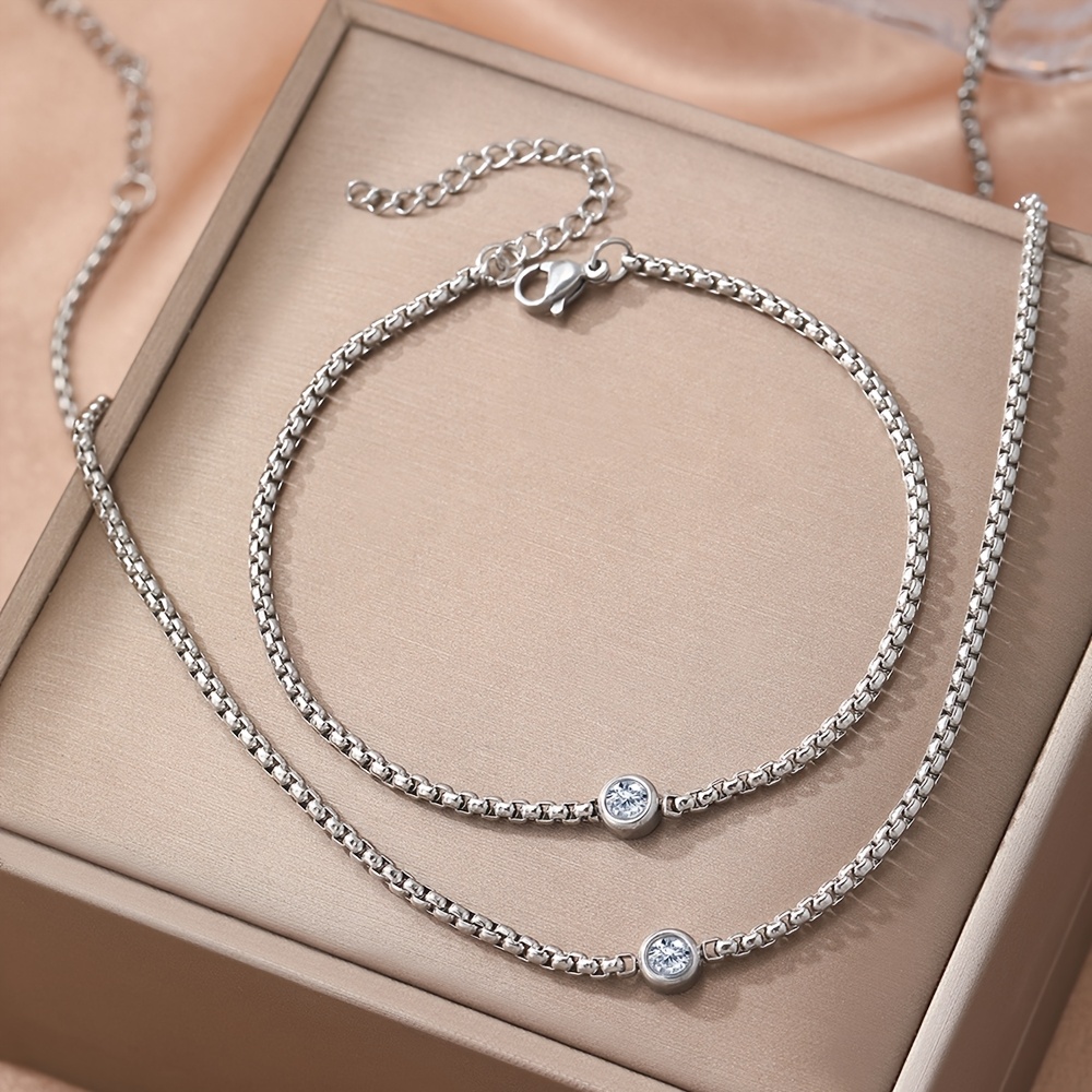 E-shop Hochwertiges hypoallergenes Edelstahl-Synthetik-Zirkonia-Choker & Armband-Set, 18K vergoldet, verblassungsresistent, minimalistisch elegant, für