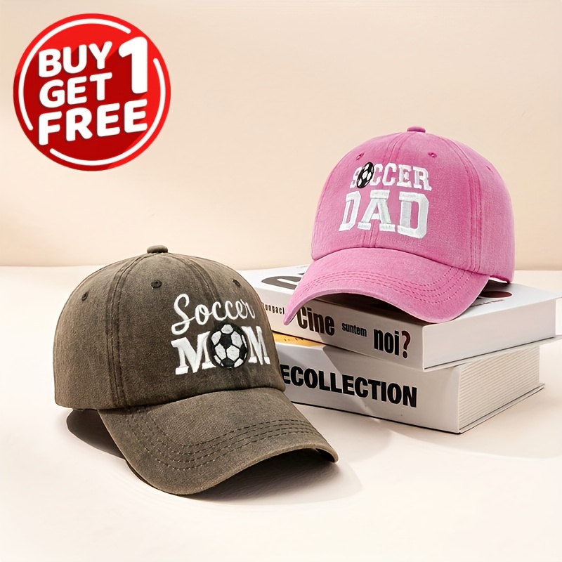 2pcs Couple Baseball Baseball Hat, Dad Hats Soccer Mom & Soccer Dad Embroidered Washed Distressed Dad Hat Breathable Adjustable Sun Hats for Women
