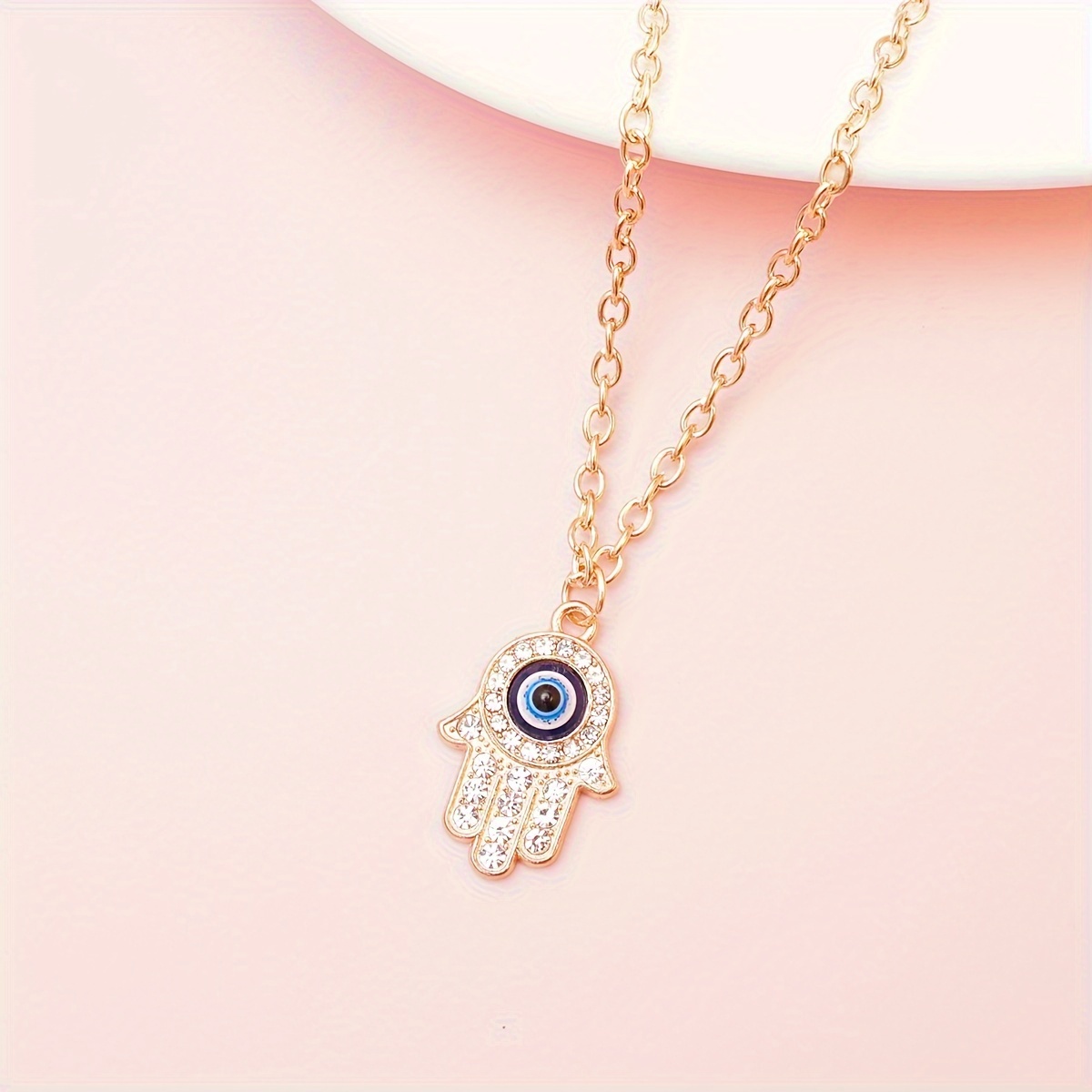 Vintage Hamsa Hand Pendant Necklace with Eye Charm - Celestial Symbol Theme